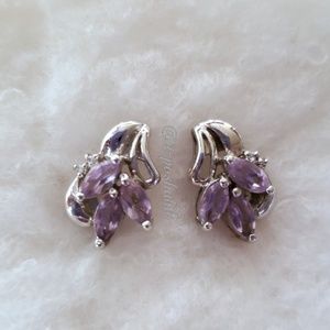 Vintage Style Sterling Silver Amethyst and Diamond  Studs